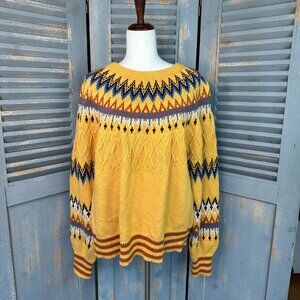 Sundance Rhian Fair Isle Sweater Cotton Wool Blend Gold Sz XL